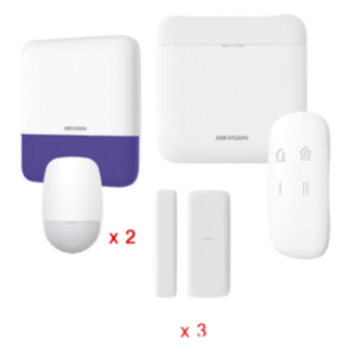 Kit de Alarma Inalámbrica / 48 Zonas / 2 PIR 15 m (49.2 ft) / Sirena Exterior 110 dB / Batería de Respaldo 12 h / Wi-Fi / AES-128