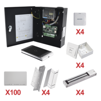 Kit de Control de Acceso por Tarjeta / 4 Puertas / 10,000 Tarjetas / 50,000 Eventos / Gabinete Metálico / 12VCC 8A / -20°C a 65°C / 11.2 x 9.3 x 2.7 pulgadas