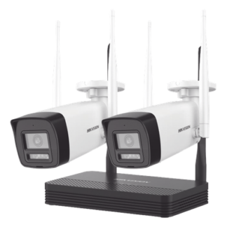Kit de Videovigilancia IP Inalámbrico / 2 Megapixel / NVS 4 Canales / 2 Cámaras Bala / Dual Light IR 30 m (98.4 ft) + Luz Blanca 20 m (65.6 ft) / Wi-Fi 2.4 GHz / Audio Bidireccional / IP66