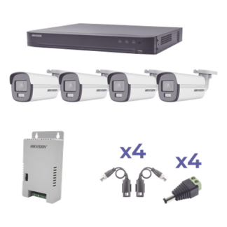 Kit de Videovigilancia TurboHD / 4 Canales / 4 Cámaras Bala 1080p / ColorVu 24/7 / Lente 2.8mm / 98° / Fuente Regulada / Transceptores UTP