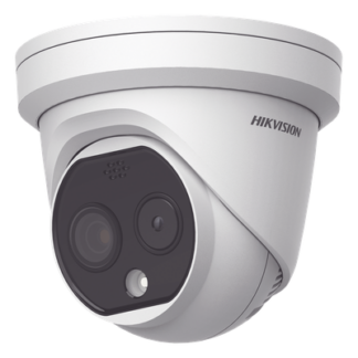 Turret IP Dual / Térmica 1.8 mm (160 x 120) / Óptico 2 mm (4 Megapixel) / Detección de Personas 53 mts / 15 mts IR / Exterior IP67 / PoE / Termométrica / Detección de Temperatura / Sirena y Luz / Micro SD 32 GB Incluida