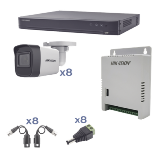 Kit TurboHD / DVR 8 Canales / 8 Cámaras Bala 2.8 mm / IR 30 m (98.4 ft) / Audio Bidireccional / Fuente 15 Vcc