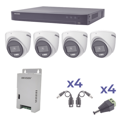 Kit TurboHD ColorVu / DVR 4 Canales / 4 Cámaras 1080p / Exterior 2.8 mm / 98° / Fuente Regulada / Transceptores UTP