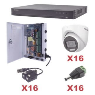 Kit de Videovigilancia TurboHD / DVR 16 Canales / 16 Cámaras Turret 2 Megapixel / Audio Bidireccional por Coaxitron / IR 30 m (98.4 ft) / Lente 2.8 mm 106° / H.265+