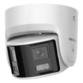 Cámara Turret IP / 4 Megapixel / Dual Lente 2.8 mm / Panorámica 180° / IR 30 m (98.4 ft) / IP67 / Audio Bidireccional / AcuSense / WDR 120 dB
