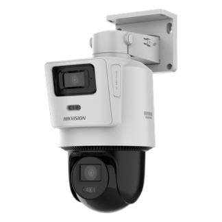 Cámara PTZ TandemVu IP / Dual Sensor 4 MP + 4 MP / Lentes 2.8 mm + 8 mm / Dual Light IR + Blanca 30 m (98.4 ft) / PoE 802.3at / IP66