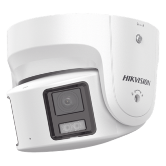 Cámara Turret IP Panorámica / 8 Megapixel / Dual Lente 4 mm 180° / Color 24/7 / WDR 130 dB / Luz Blanca 30 m (98.4 ft) / IP67 / PoE / Audio Bidireccional / AcuSense