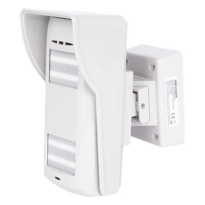 Detector Dual-Tech Inalámbrico para Exterior / Microondas + 2 PIR / Inmunidad Mascotas 35 kg / Baterías Litio 3V 4700 mAh / Montaje Ajustable 45°