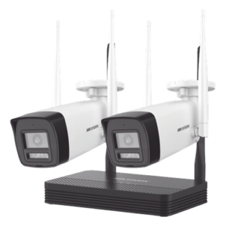 Kit IP Inalámbrico / 4 Megapixel / NVS 4 Canales / 2 Cámaras Bala Exterior / Dual Light 30 m (98.4 ft) / Audio Bidireccional / Wi-Fi 2.4 GHz
