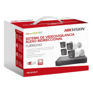 Kit TurboHD / 3K 5 Megapixel / DVR 4 Canales + 2 IP / 4 Cámaras Bala Dual Light / IR 30 m (98.4 ft) / Audio Bidireccional / AcuSense