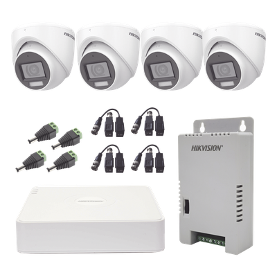 Kit de Videovigilancia TurboHD / DVR 4 Canales / 4 Cámaras Eyeball 2 Megapixel / Audio por Coaxitron / Luz Dual 20 m (65.6 ft) Blanca + 30 m (98.4 ft) IR / IP67 / Fuente de Poder Seleccionable