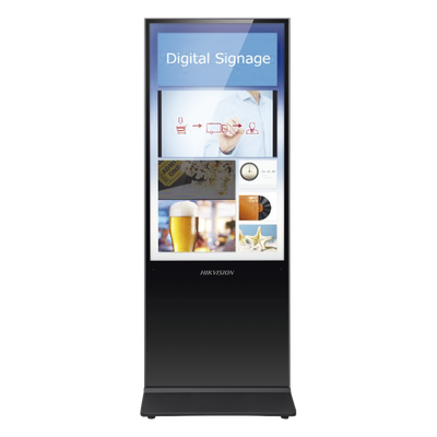 Pantalla de 55" 4K para Publicidad Digital / Base para Piso (Totem) / Puertos USB / Entrada de Video HDMI y VGA / WiFi / Altavoz Integrada
