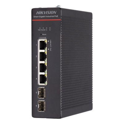 Switch Industrial Administrable / 4 Puertos Gigabit HiPoE 90 W / 2 Puertos SFP / Presupuesto PoE 300 W / Alcance Extendido 300 m (984.3 ft)