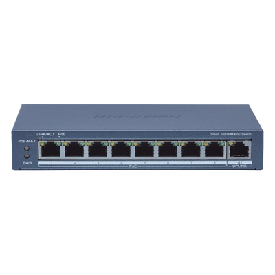 Switch Administrable PoE+ / 8 Puertos 10/100 Mbps / Uplink Gigabit DS-3E1309P-EI(B)