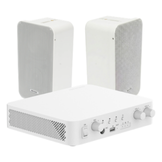 Kit Amplificador 100V / 2 Canales 30W / Bluetooth / USB / RCA / 2 Altavoces Pared 20W / IP66
