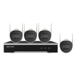 Kit NVR Wi-Fi / 4 Canales / 4 Cámaras Bala IP / 4 Megapixel / IR 30 m (98.4 ft) / IP66 / HDD 1 TB / Wi-Fi 2.4 GHz